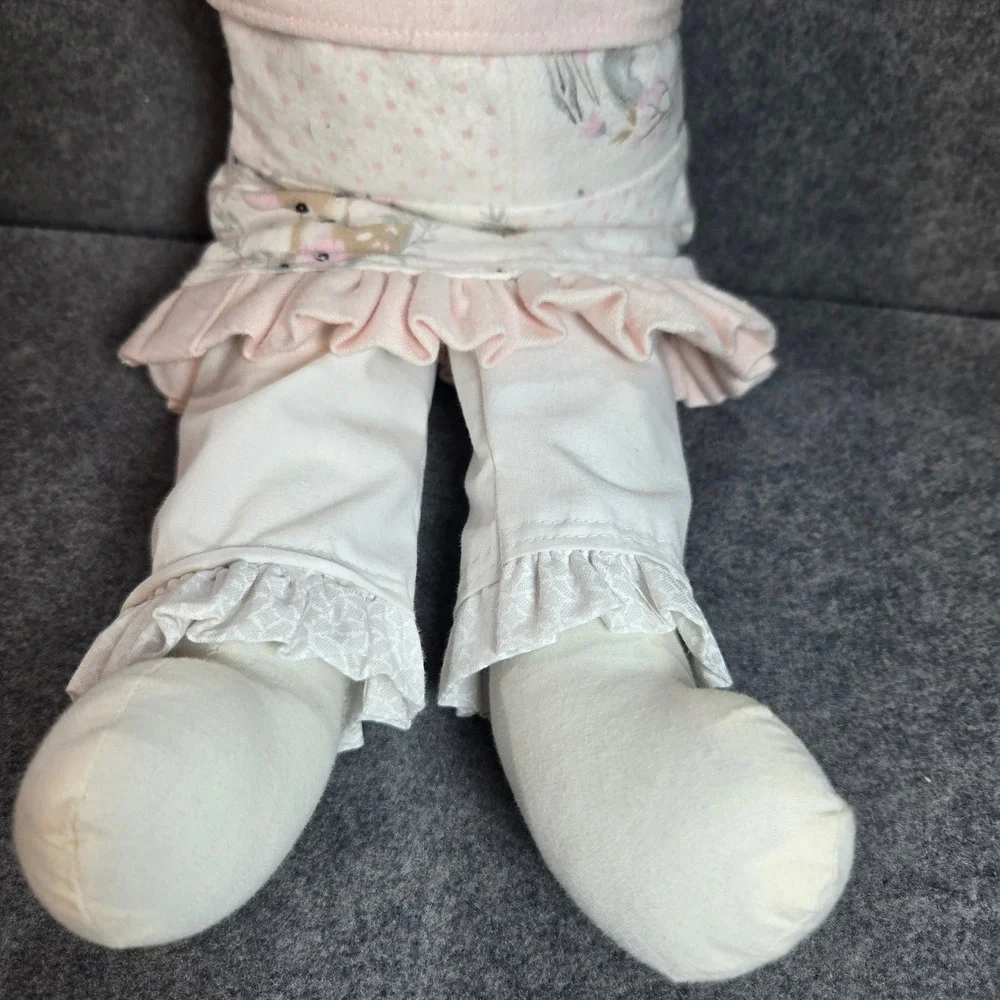 Handmade Cloth Rag Doll Brown Yarn Braid‎ Pink Woodland Deer Outfit 18 In Unique